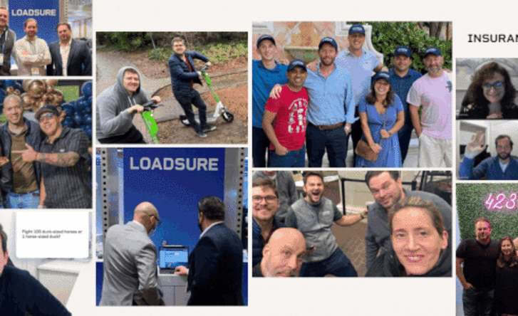 A collage of photos of the Loadsure team at various events and socials.
